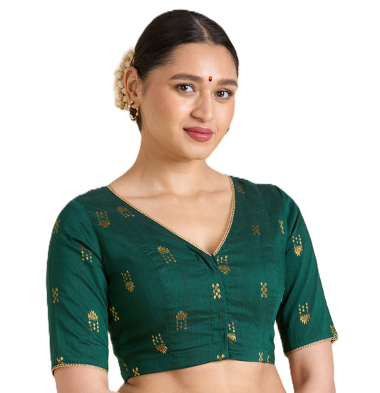 Women's Green Handloom Cotton Silk Readymade Saree Blouse (Design 2946)