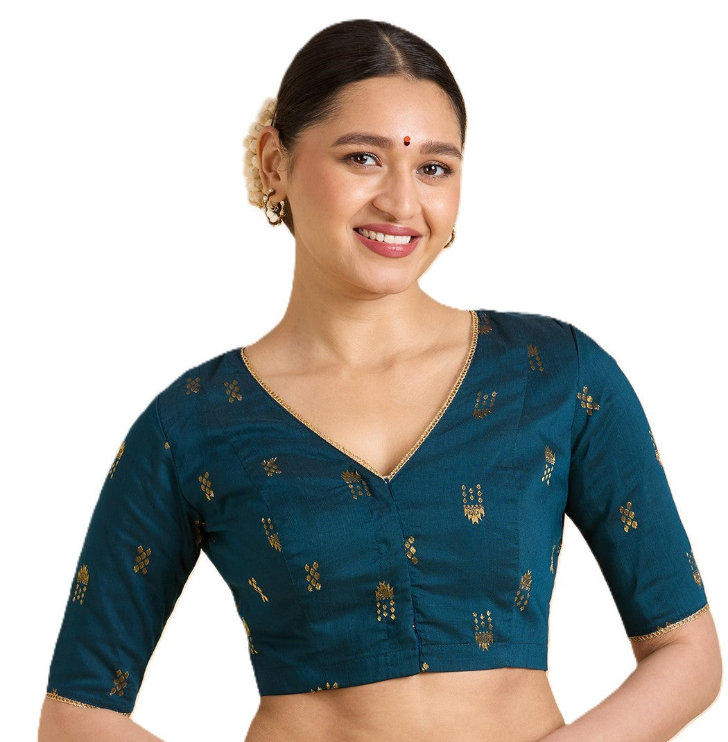 Women's Midnight Blue Handloom Cotton Silk Readymade Saree Blouse (Design 2946)