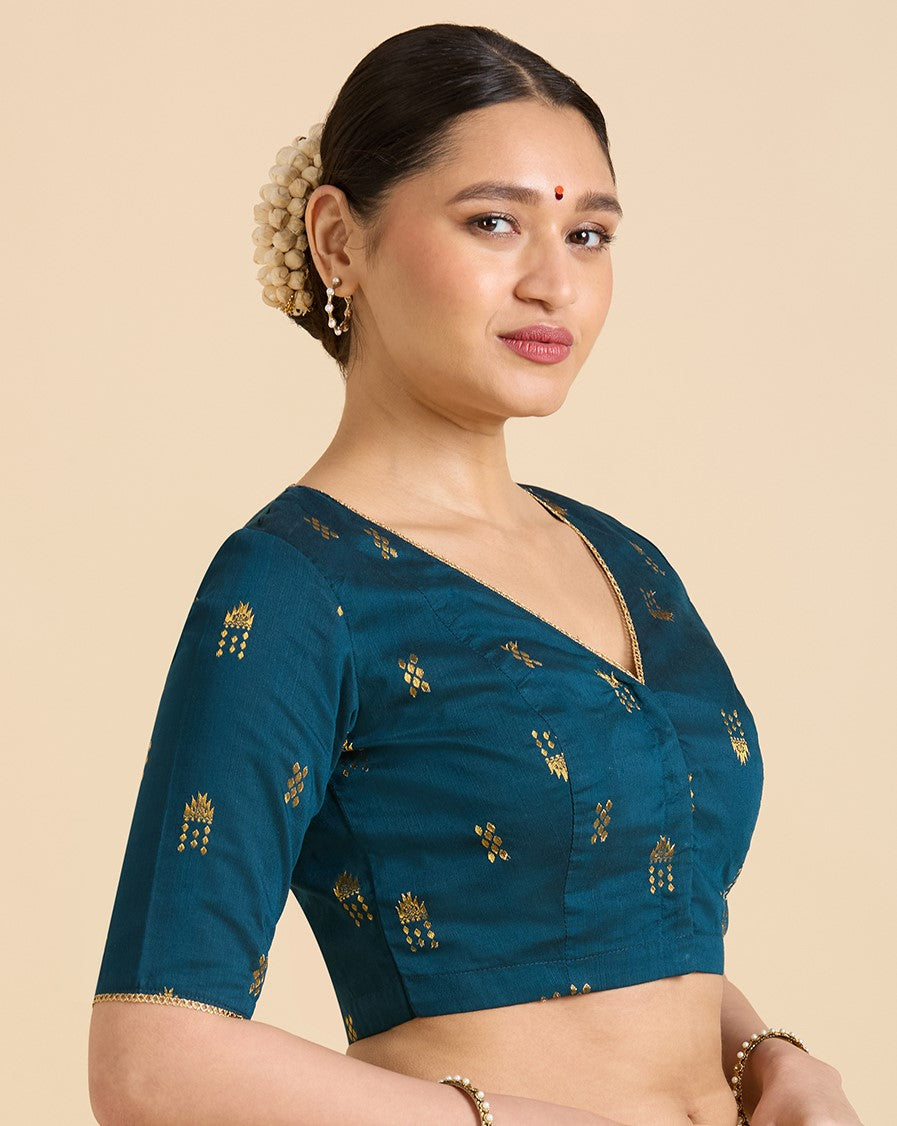 Women's Midnight Blue Handloom Cotton Silk Readymade Saree Blouse (Design 2946)