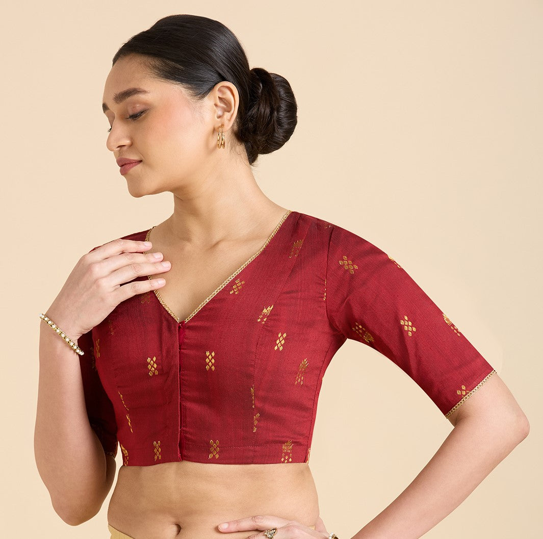 Women's Maroon Handloom Cotton Silk Readymade Saree Blouse (Design 2946)