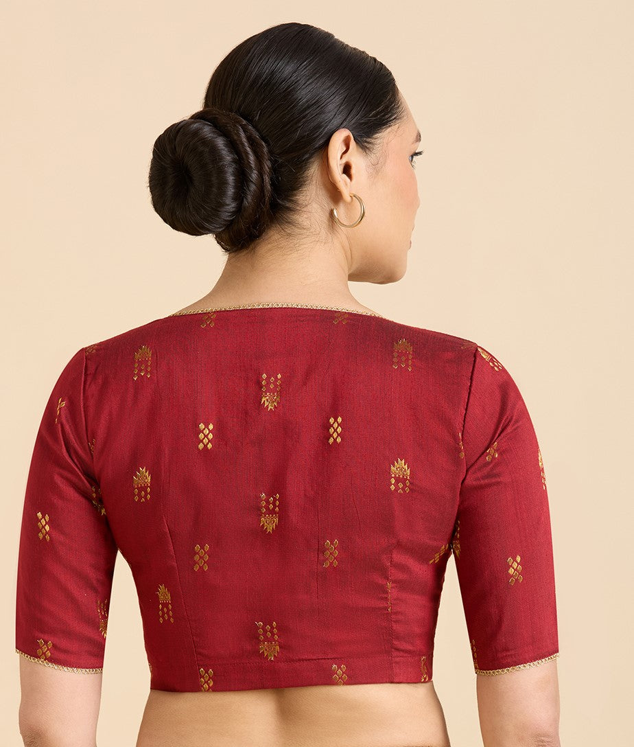 Women's Maroon Handloom Cotton Silk Readymade Saree Blouse (Design 2946)