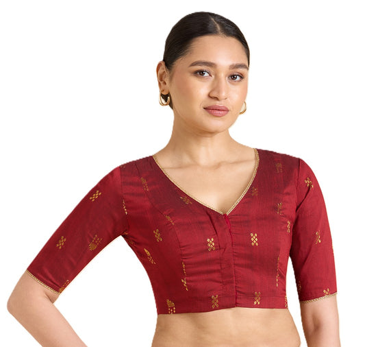 Women's Maroon Handloom Cotton Silk Readymade Saree Blouse (Design 2946)