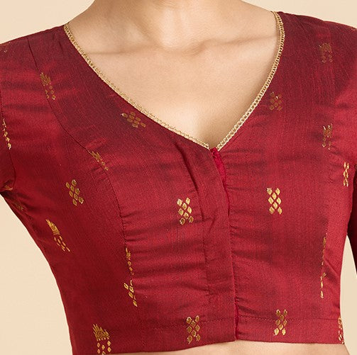 Women's Maroon Handloom Cotton Silk Readymade Saree Blouse (Design 2946)