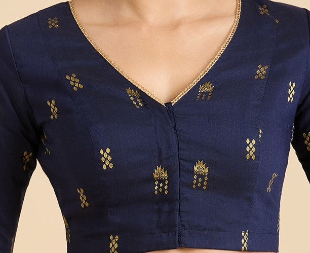 Women's Navy Blue Handloom Cotton Silk Readymade Saree Blouse (Design 2946)