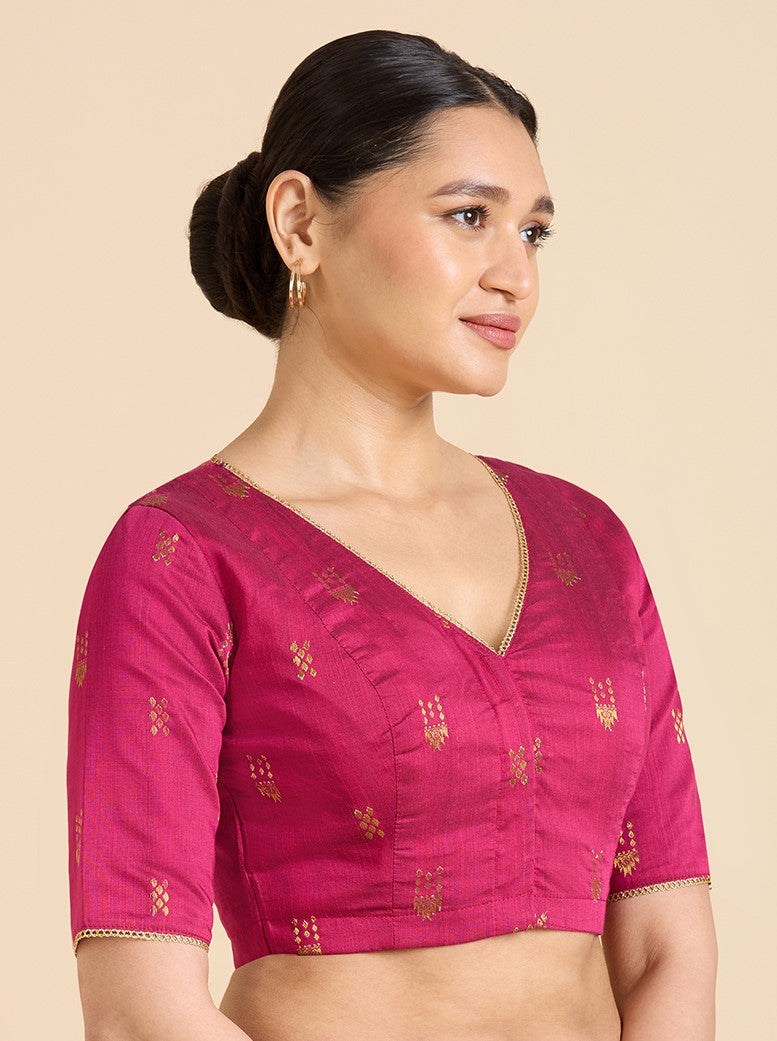 Women's Pink Handloom Cotton Silk Readymade Saree Blouse (Design 2946)