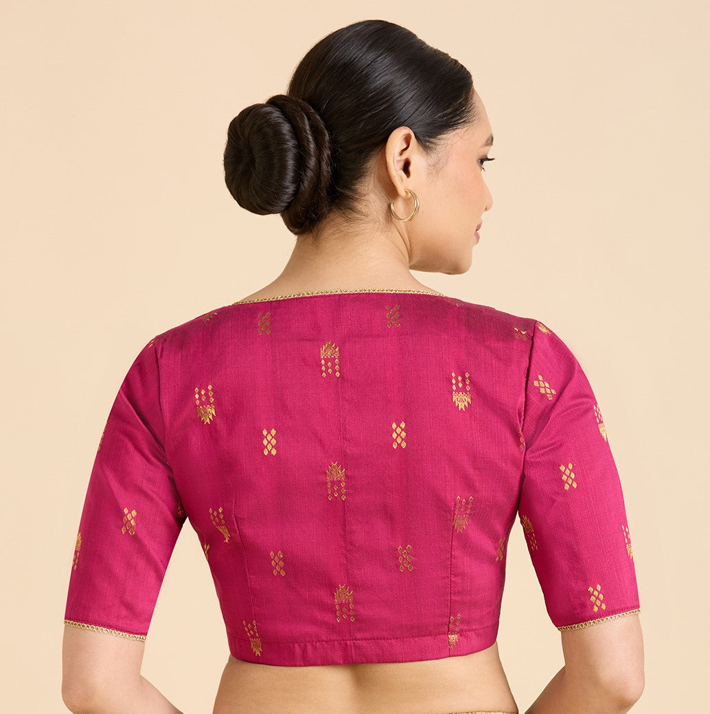 Women's Pink Handloom Cotton Silk Readymade Saree Blouse (Design 2946)