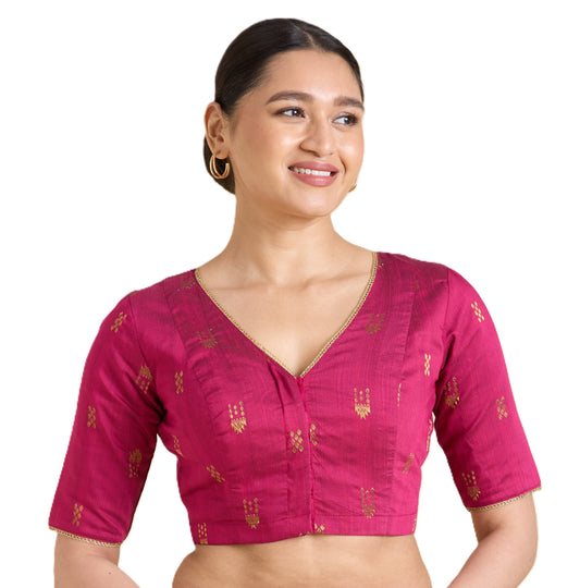 Women's Pink Handloom Cotton Silk Readymade Saree Blouse (Design 2946)