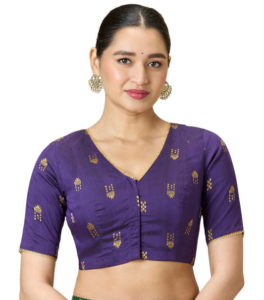 Women's Purple Handloom Cotton Silk Readymade Saree Blouse (Design 2946)