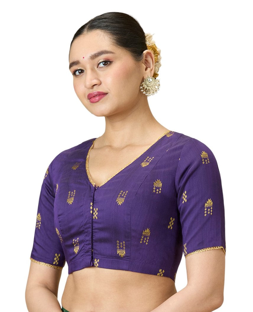 Women's Purple Handloom Cotton Silk Readymade Saree Blouse (Design 2946)