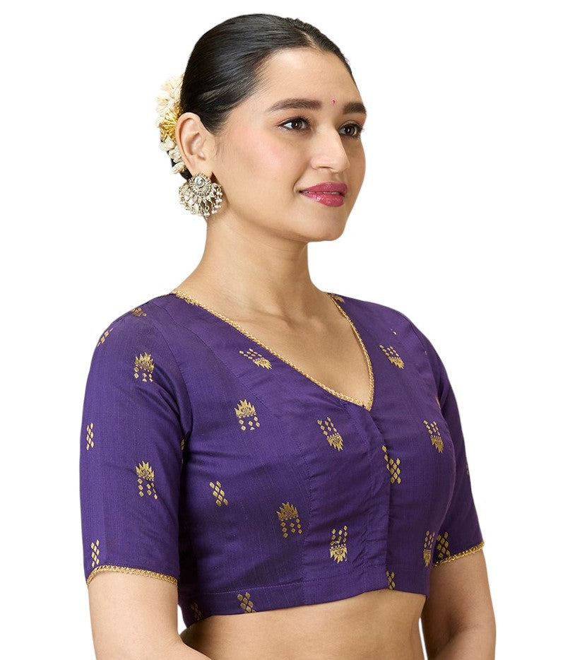 Women's Purple Handloom Cotton Silk Readymade Saree Blouse (Design 2946)