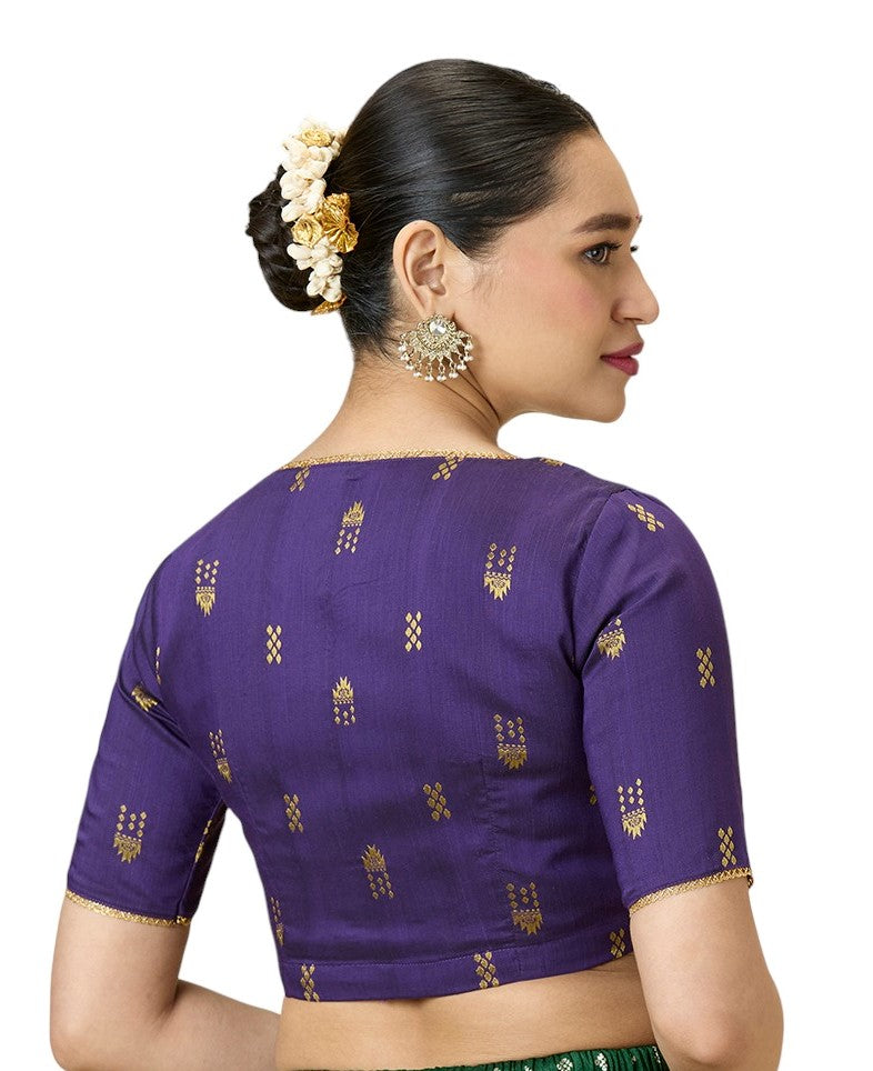 Women's Purple Handloom Cotton Silk Readymade Saree Blouse (Design 2946)
