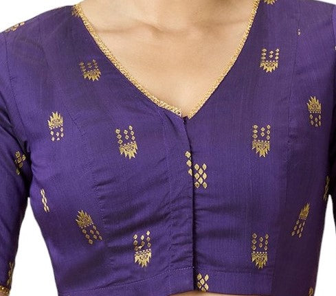 Women's Purple Handloom Cotton Silk Readymade Saree Blouse (Design 2946)
