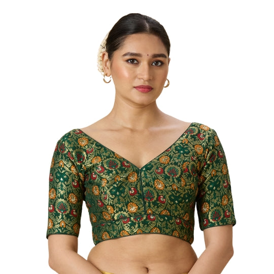 Women's Green Brocade Readymade Saree Blouse (Design 2948)