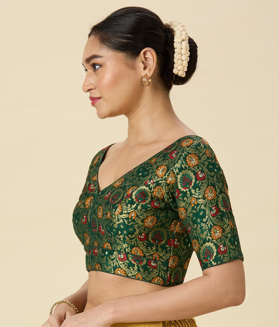Women's Green Brocade Readymade Saree Blouse (Design 2948)