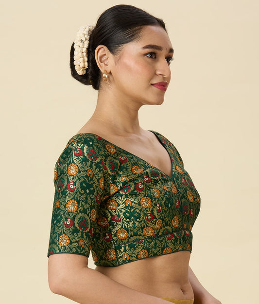 Women's Green Brocade Readymade Saree Blouse (Design 2948)
