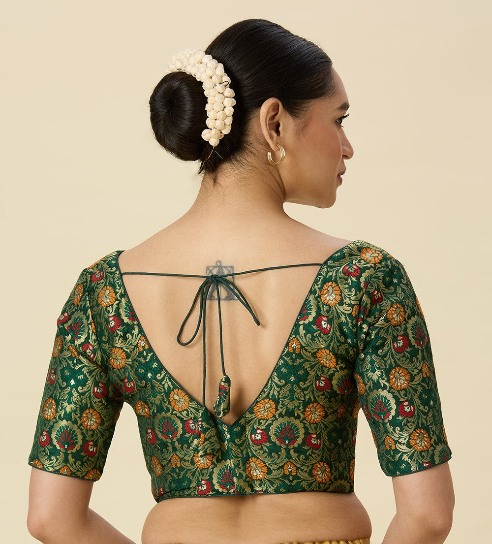 Women's Green Brocade Readymade Saree Blouse (Design 2948)