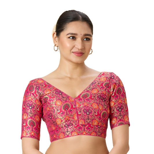 Women's Pink Brocade Readymade Saree Blouse (Design 2948)