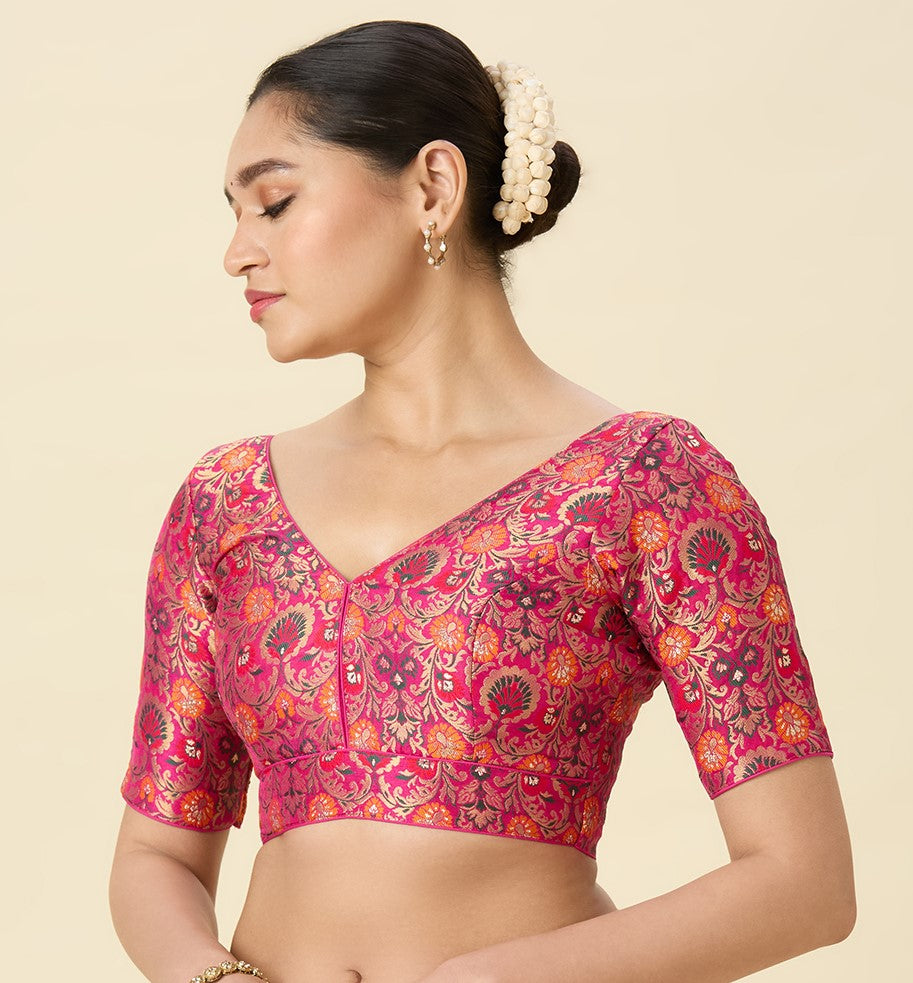 Women's Pink Brocade Readymade Saree Blouse (Design 2948)