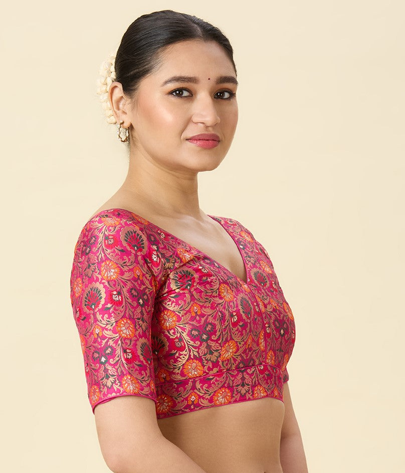 Women's Pink Brocade Readymade Saree Blouse (Design 2948)