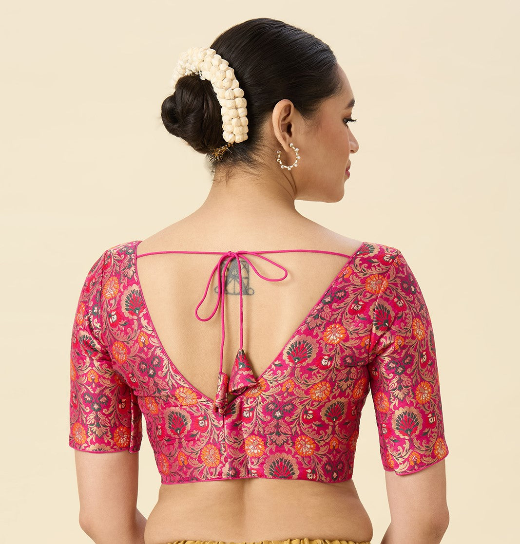 Women's Pink Brocade Readymade Saree Blouse (Design 2948)