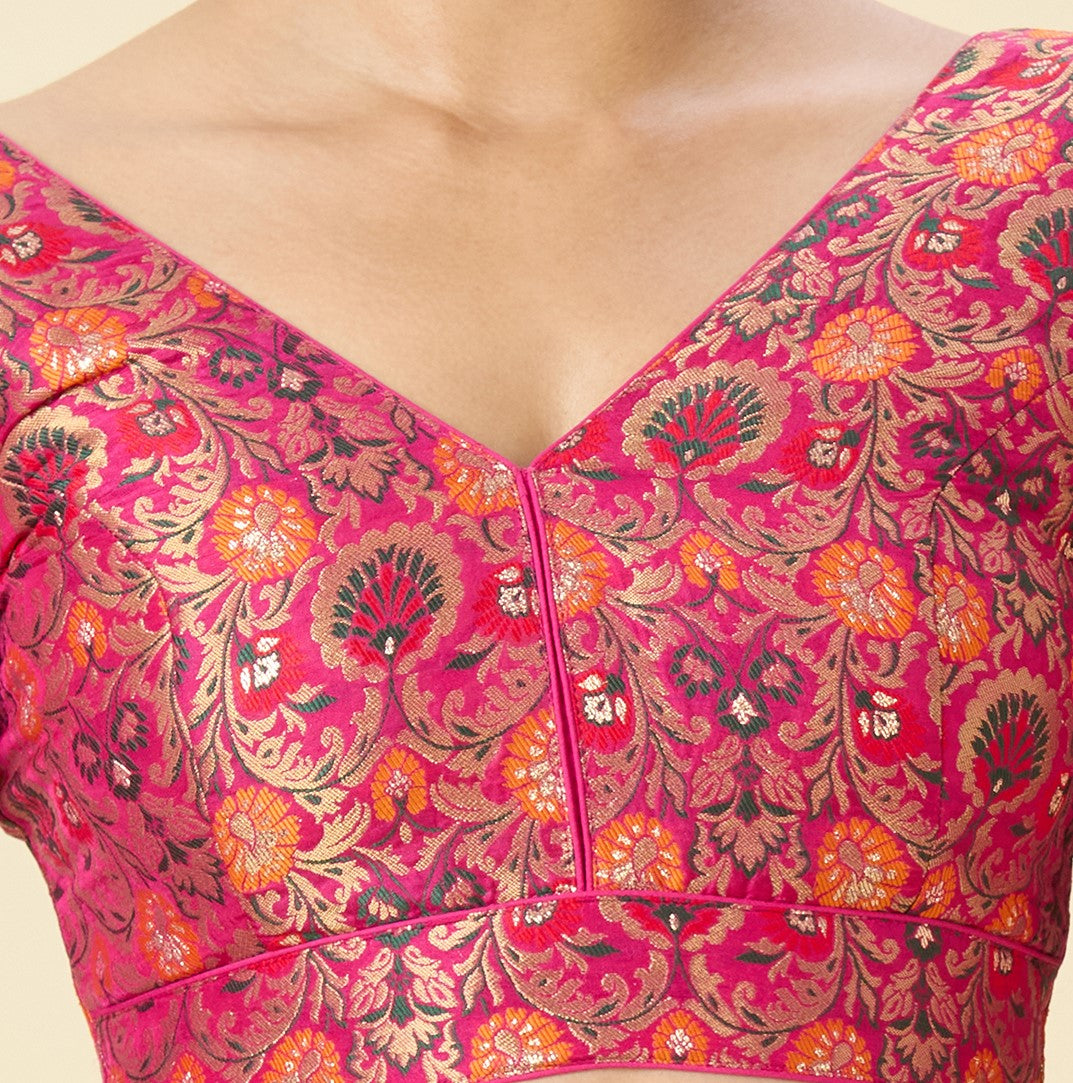 Women's Pink Brocade Readymade Saree Blouse (Design 2948)