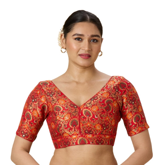 Women's Red Brocade Readymade Saree Blouse (Design 2948)