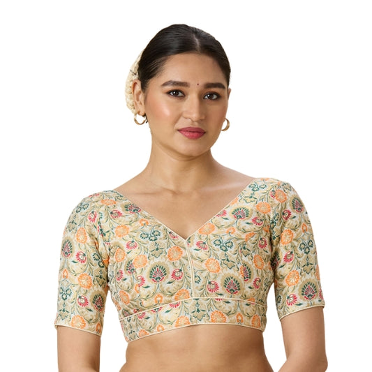 Women's White Brocade Readymade Saree Blouse (Design 2948)
