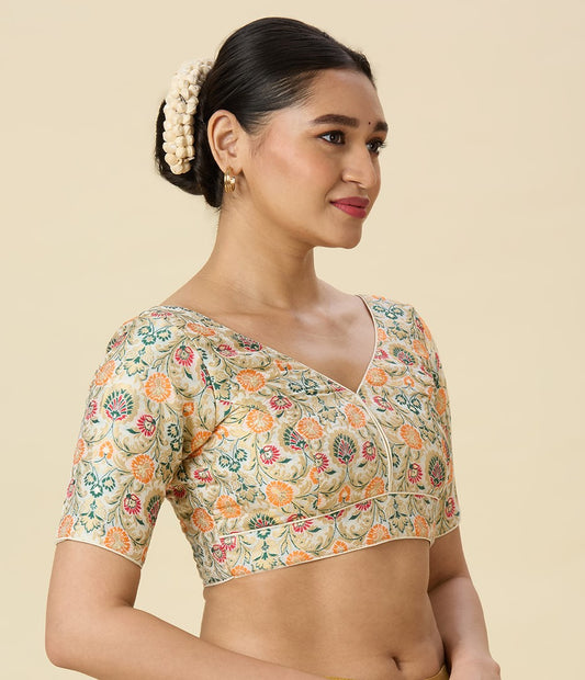 Women's White Brocade Readymade Saree Blouse (Design 2948)