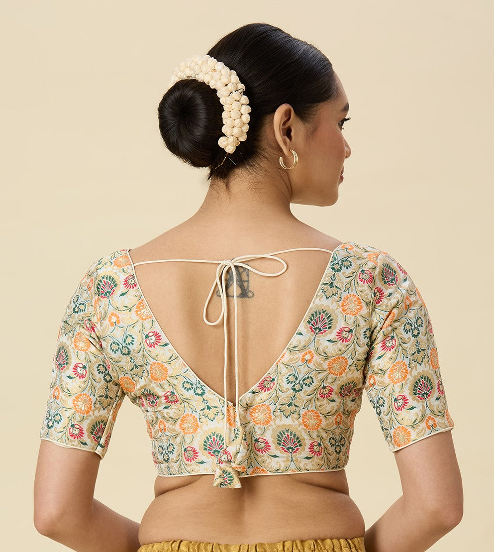 Women's White Brocade Readymade Saree Blouse (Design 2948)