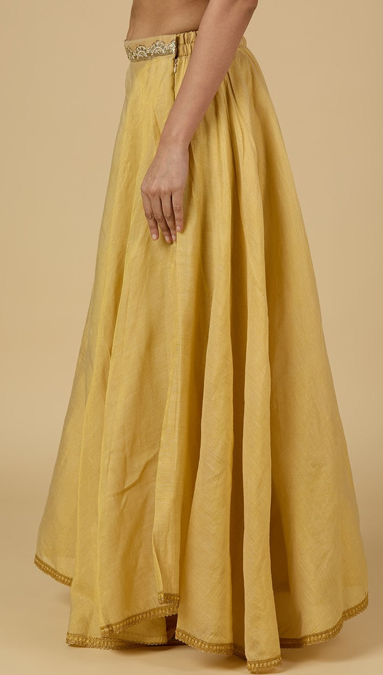 Women's Golden Tissue Skirt/Lehenga With Huge 8 Meters Flare (Double Ghera)  (2951 - Gold)