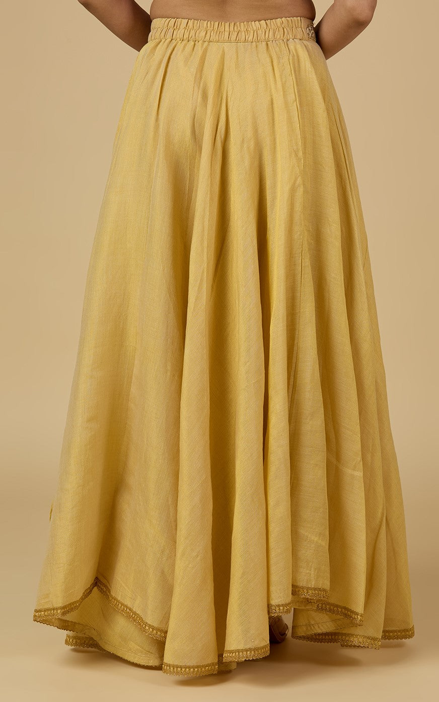 Women's Golden Tissue Skirt/Lehenga With Huge 8 Meters Flare (Double Ghera)  (2951 - Gold)
