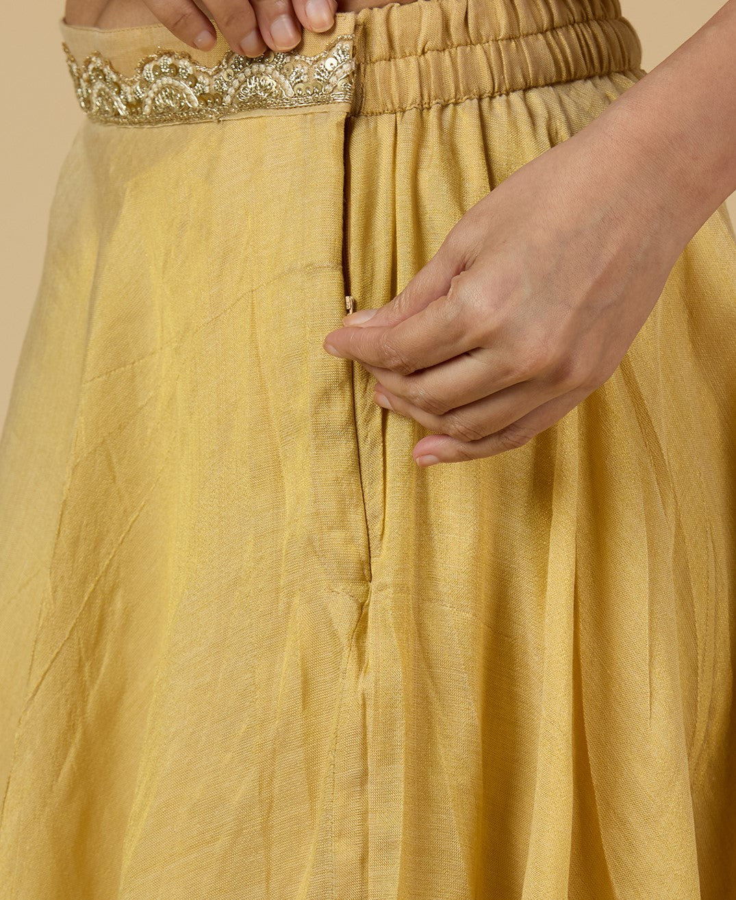 Women's Golden Tissue Skirt/Lehenga With Huge 8 Meters Flare (Double Ghera)  (2951 - Gold)