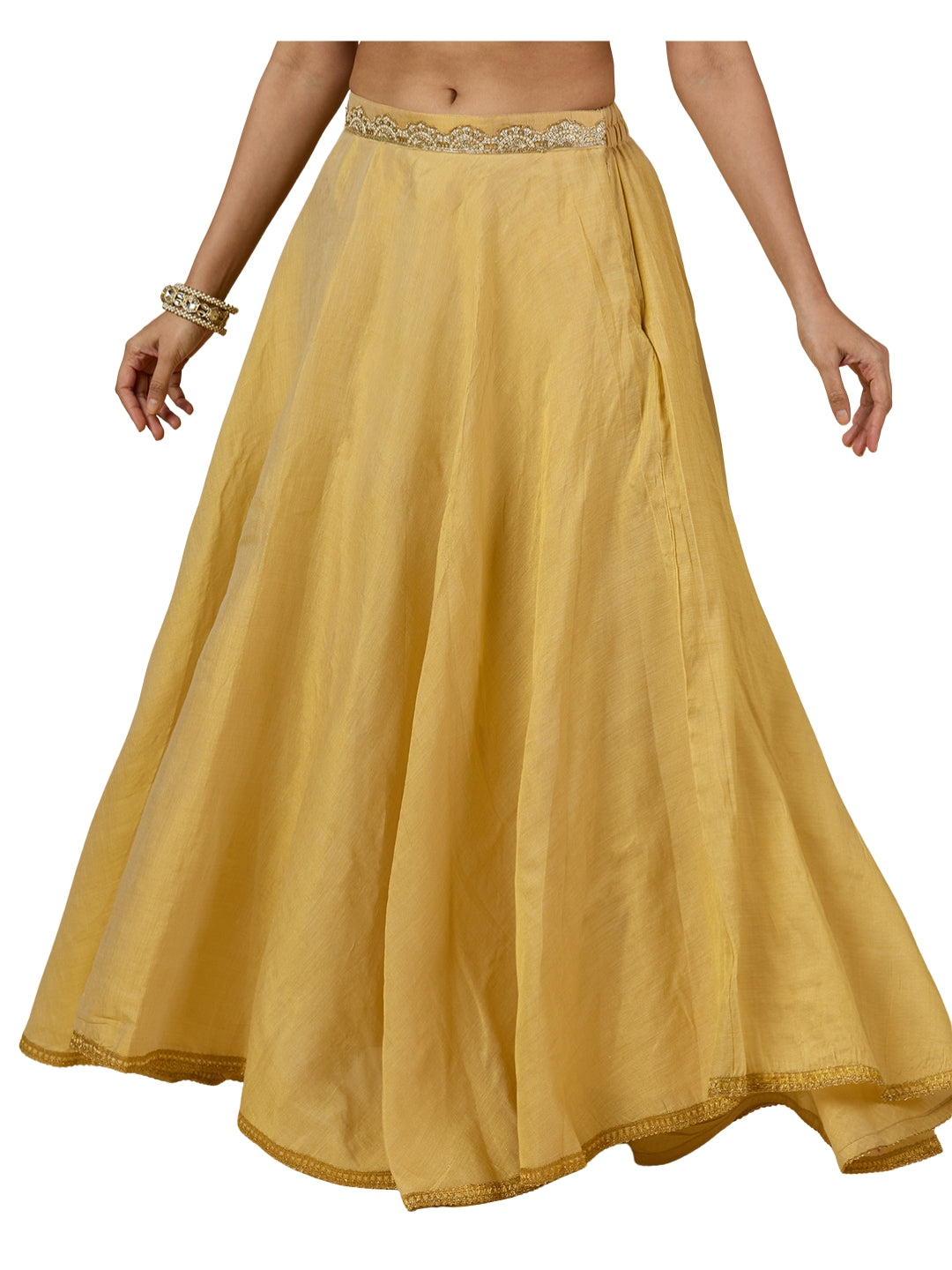Women's Golden Tissue Skirt/Lehenga With Huge 8 Meters Flare (Double Ghera)  (2951 - Gold)