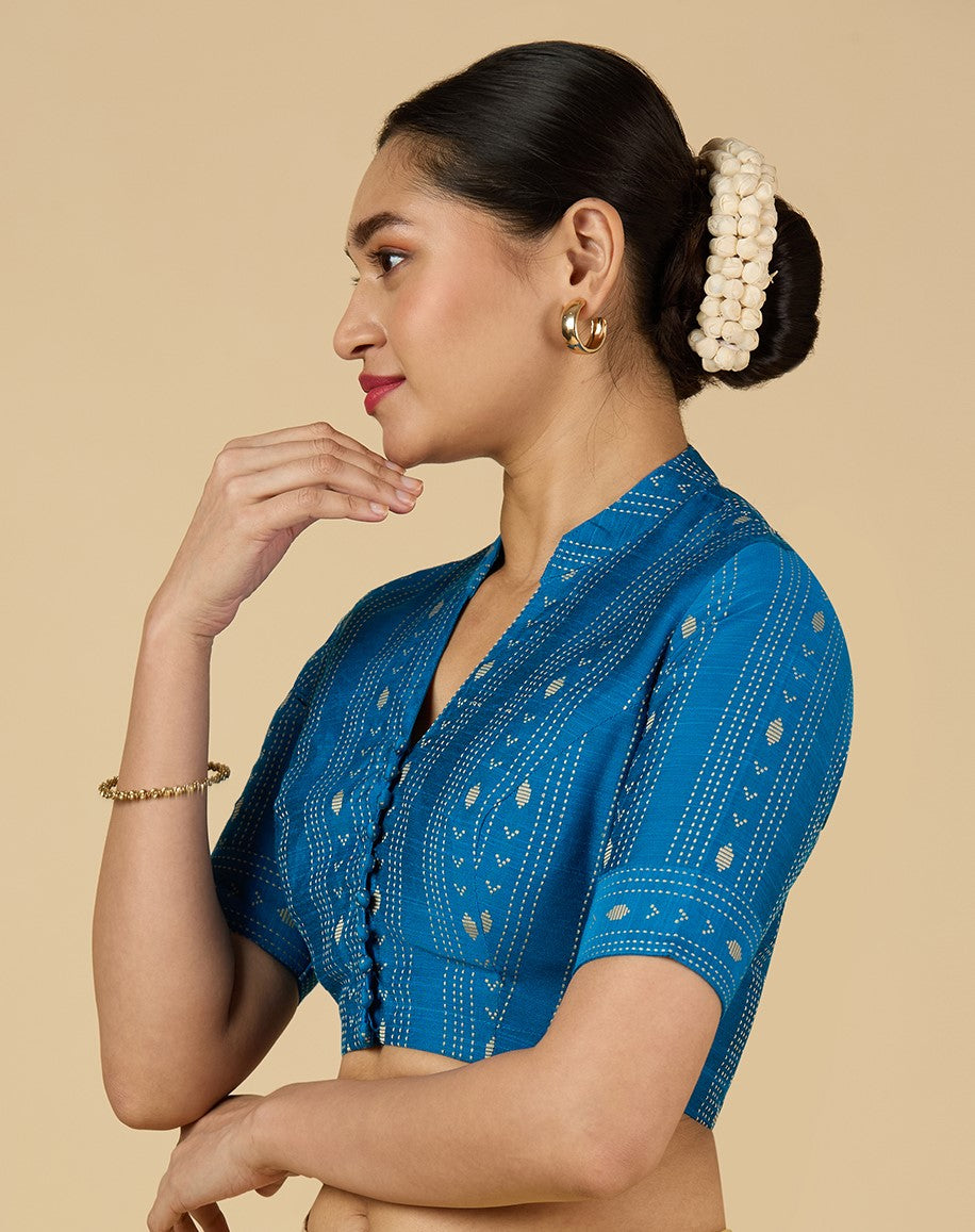 Women's Firozi Cotton Silk Blended Readymade Saree Blouse with Collar (Design 2952)