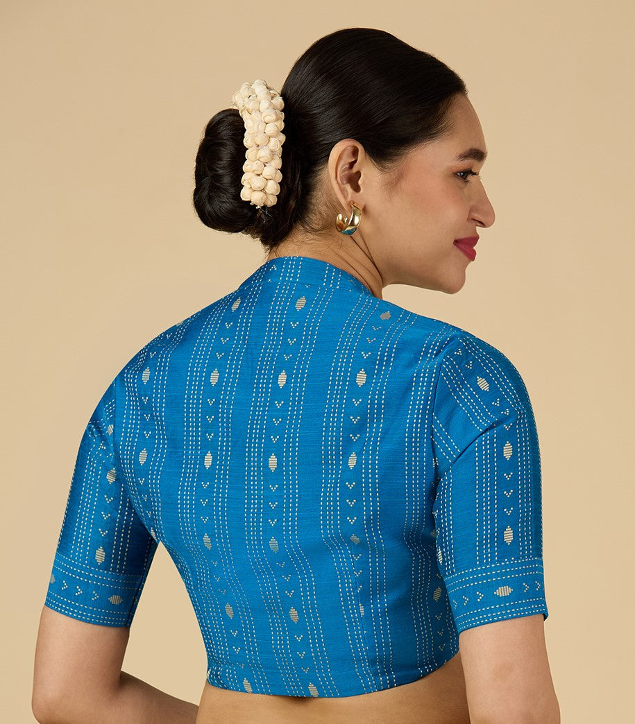 Women's Firozi Cotton Silk Blended Readymade Saree Blouse with Collar (Design 2952)