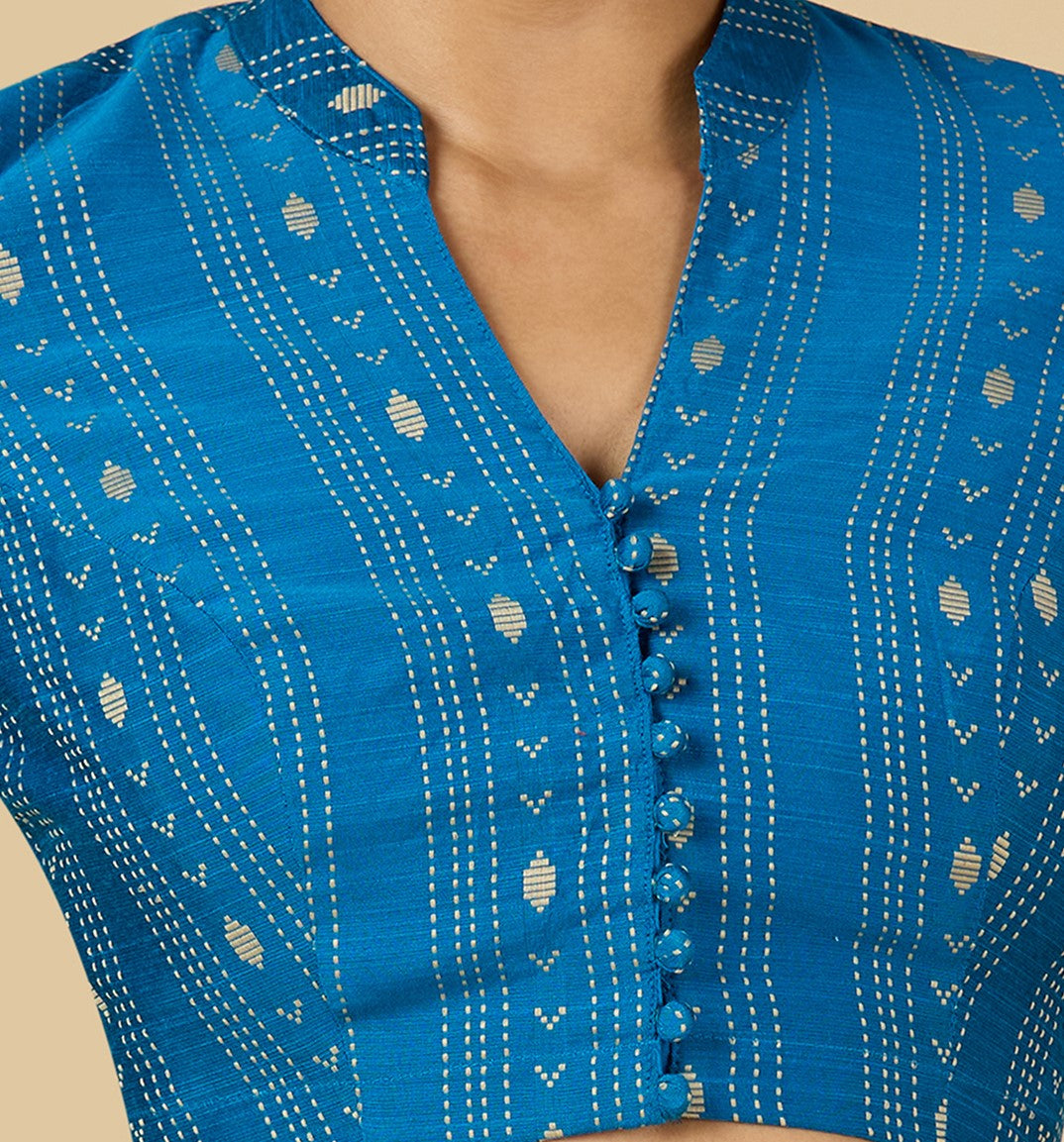 Women's Firozi Cotton Silk Blended Readymade Saree Blouse with Collar (Design 2952)