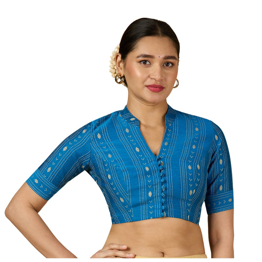 Women's Firozi Cotton Silk Blended Readymade Saree Blouse with Collar (Design 2952)
