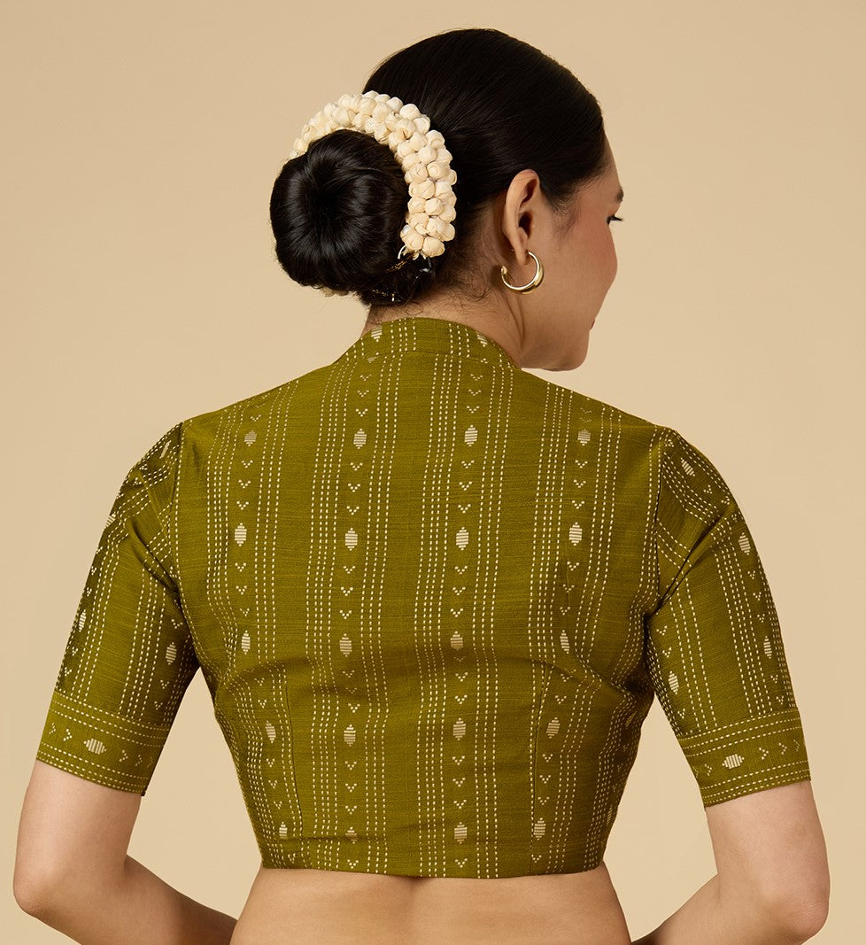 Women's Mehandi Cotton Silk Blended Readymade Saree Blouse with Collar (Design 2952)