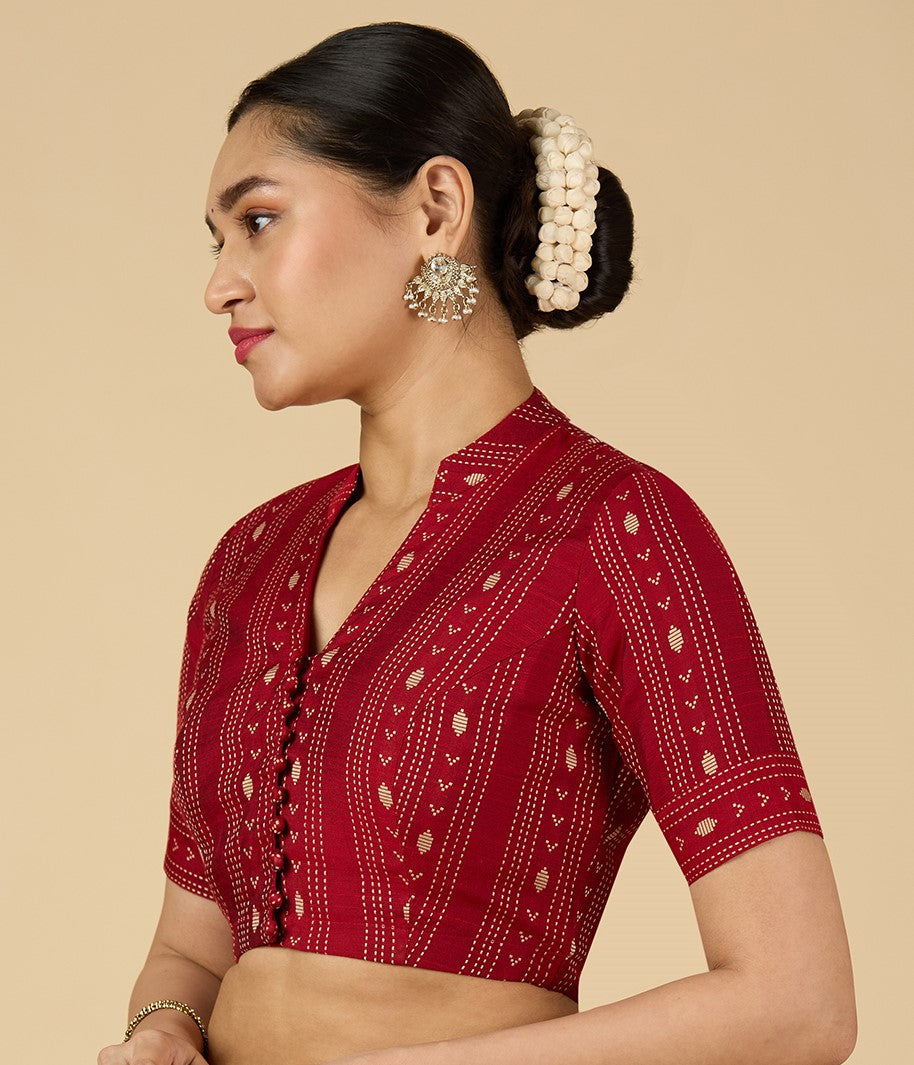 Women's Maroon Cotton Silk Blended Readymade Saree Blouse with Collar (Design 2952)