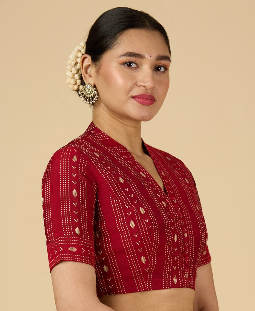 Women's Maroon Cotton Silk Blended Readymade Saree Blouse with Collar (Design 2952)