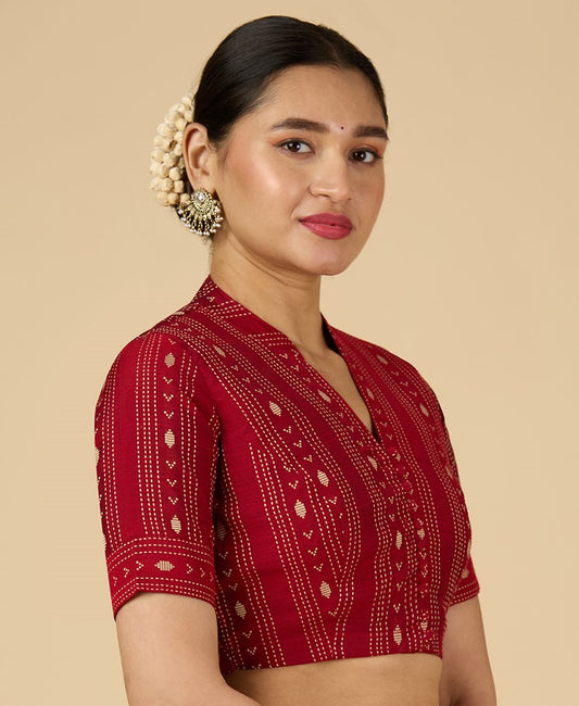 Women's Maroon Cotton Silk Blended Readymade Saree Blouse with Collar (Design 2952)