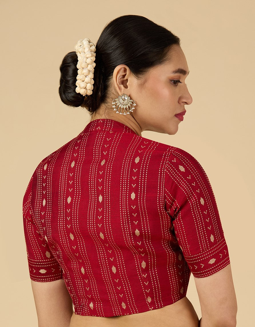 Women's Maroon Cotton Silk Blended Readymade Saree Blouse with Collar (Design 2952)