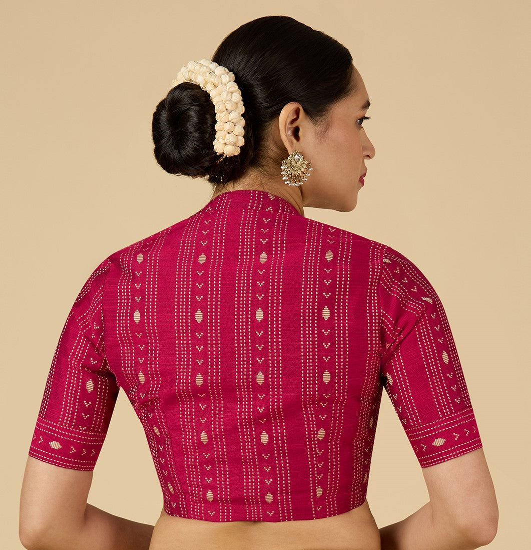 Women's Pink Cotton Silk Blended Readymade Saree Blouse with Collar (Design 2952)