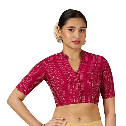 Women's Pink Cotton Silk Blended Readymade Saree Blouse with Collar (Design 2952)