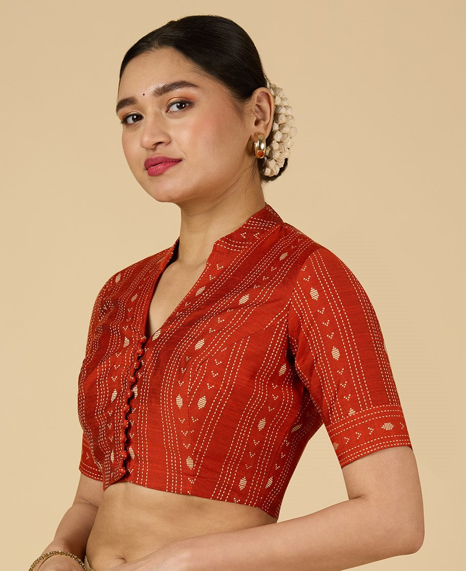 Women's Rust Cotton Silk Blended Readymade Saree Blouse with Collar (Design 2952)