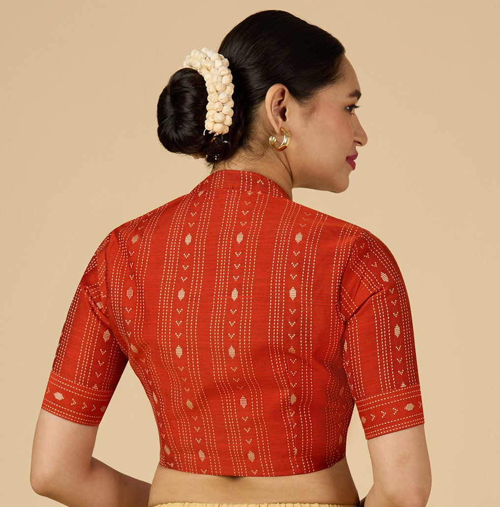 Women's Rust Cotton Silk Blended Readymade Saree Blouse with Collar (Design 2952)