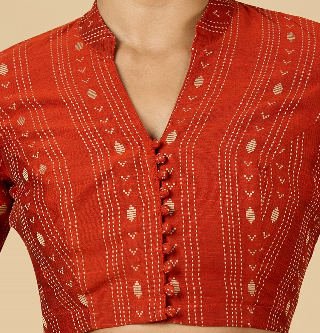 Women's Rust Cotton Silk Blended Readymade Saree Blouse with Collar (Design 2952)