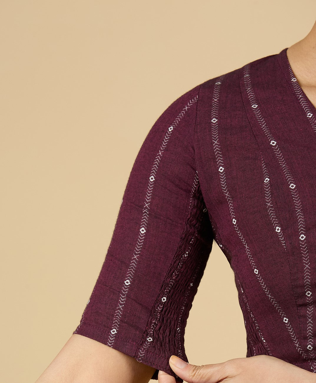 Women's Wine Cool Handloom Cotton Side Stretchable (Smocked) Readymade Saree Blouse (Design 2953)