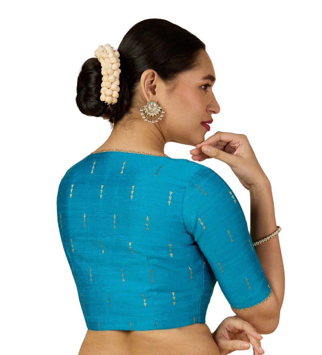 Women's Firozi Handloom Cotton Silk V-Neck Readymade Saree Blouse (Design 2955)