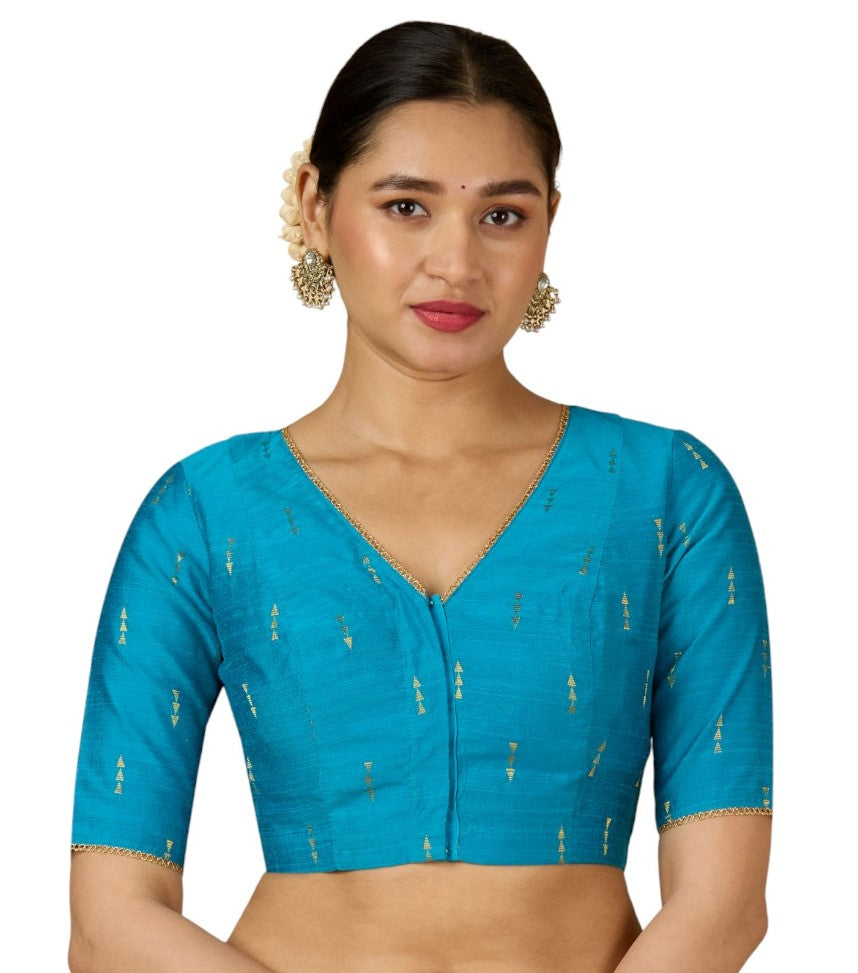 Women's Firozi Handloom Cotton Silk V-Neck Readymade Saree Blouse (Design 2955)